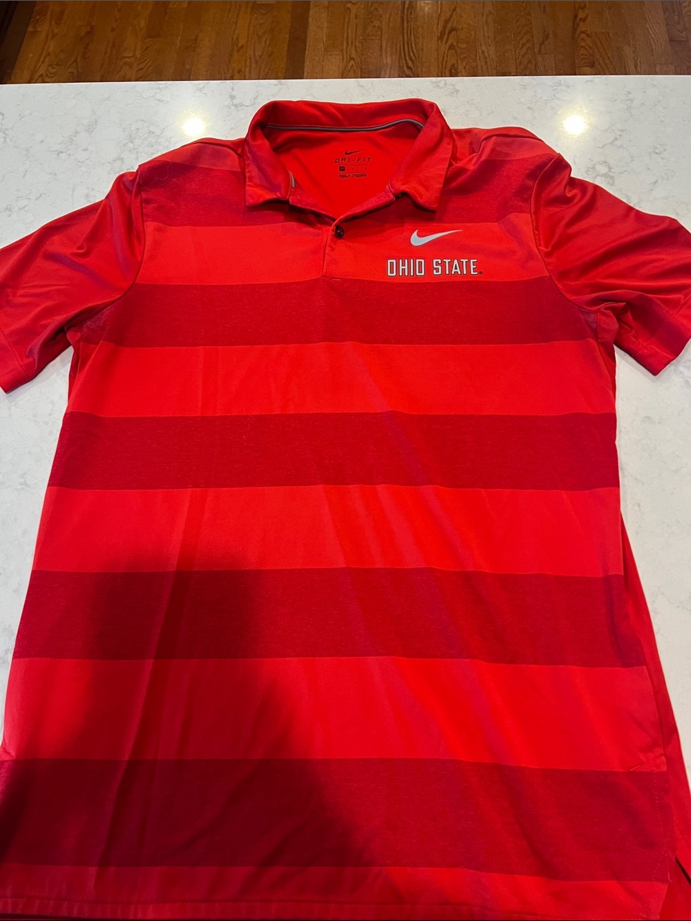 Nike Red Striped Polo Shirt with White Swoosh